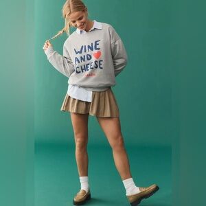 Rare Anthropologie Maeve X Jordan Nickson Wine & Cheese Graphic Sweatshirt XS